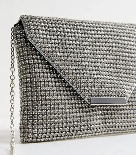 Silver Diamanté Clutch Bag New Look