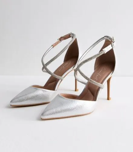 Silver Diamanté Stiletto Heel Court Shoes New Look