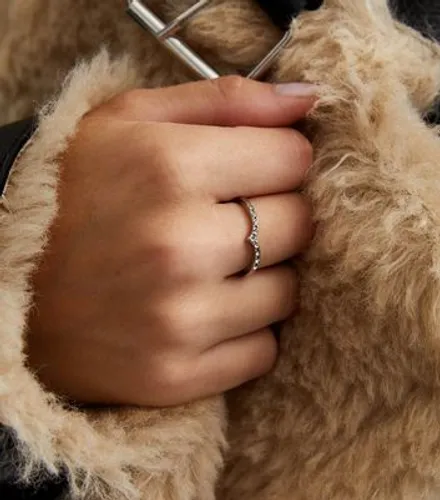 Silver Diamanté Wishbone Ring New Look
