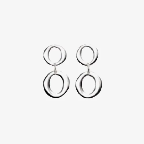 Silver Double Open Circle Dropper Earrings E5175