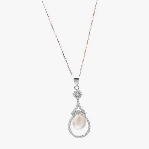 Silver Freshwater Pearl and Cubic Zirconia Teardrop Pendant PNW70093FW