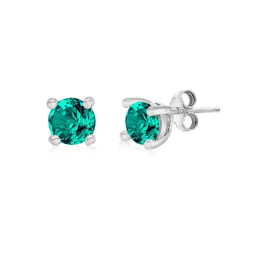 Silver June Turquoise Cubic Zirconia Stud Earrings