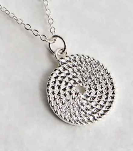 Silver Layered Textured Circle Pendant Necklace New Look