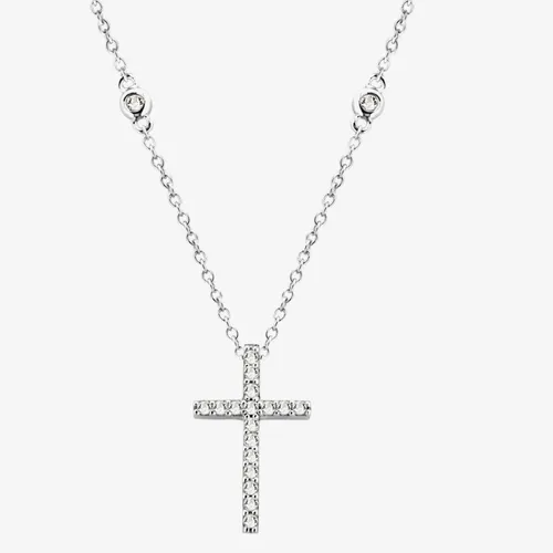 Silver Pave Cubic Zirconia Cross Pendant Chain 8.18.9490