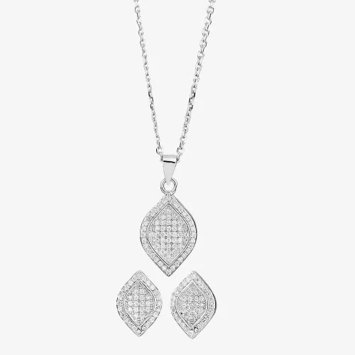 Silver Pavé Marquise Pendant and Earring Set E611511+P611526