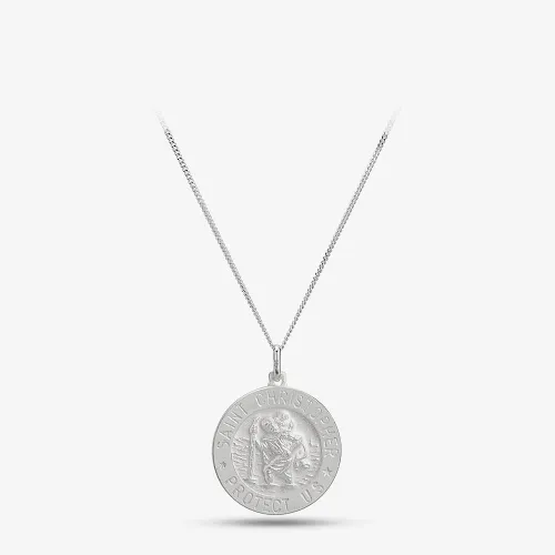 Silver Round Engraved St. Christopher Pendant 8-61-8079