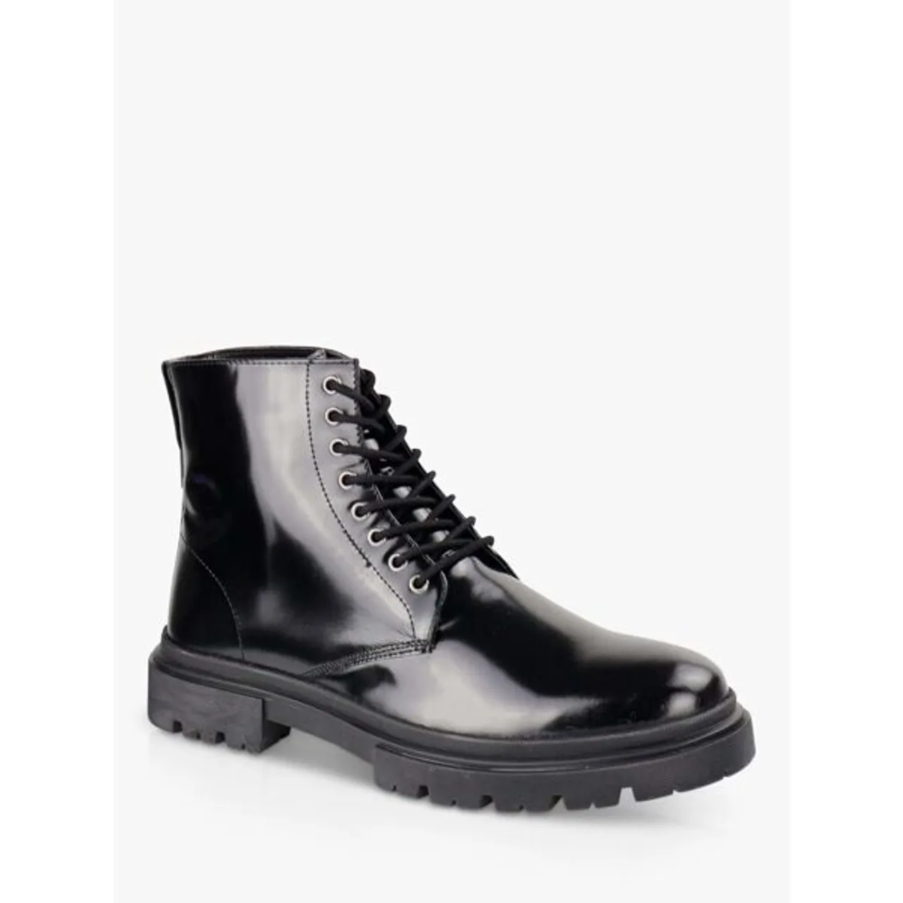 Silver Street London Greenwich Patent Leather Lace Up Ankle Boots, Black - Black - Male