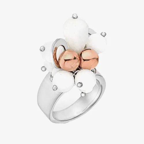 Silver White Crystal and Rose Gold-plated Bead Ring 8.84.7281  N