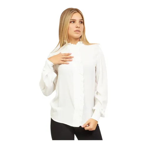 Silvian Heach , White Ruffled Shirt with Mandarin Collar ,White female, Sizes: