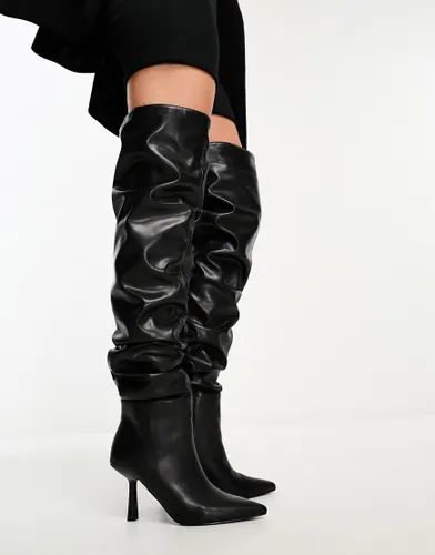 Simmi London Adonis ruched over the knee heeled boots in black