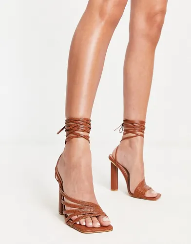 Simmi London Rayla strappy lace up block heels in brown lizard