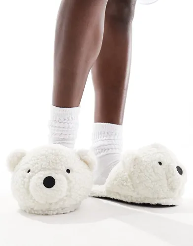 Simmi London Ted novelty slippers in cream borg-White