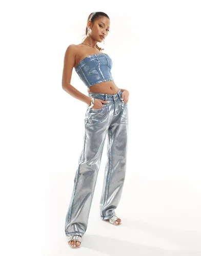 Simmi metallic denim straight leg jeans co-ord in blue