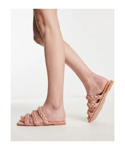 SIMMI Shoes Womens London cressida plaited strap flat sandals in beige-Neutral