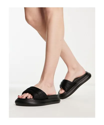 SIMMI Shoes Womens London jaslynn padded chunky flatform sandals in black satin