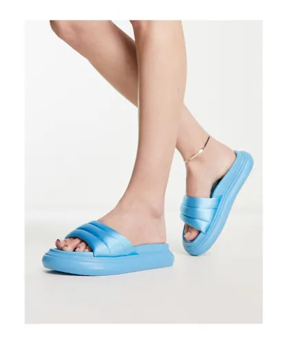 SIMMI Shoes Womens London jaslynn padded chunky flatform sandals in blue satin - Sky Blue
