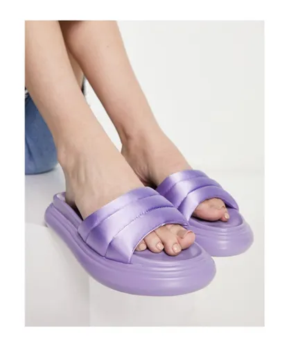 SIMMI Shoes Womens London jaslynn padded chunky flatform sandals in lilac satin-Purple