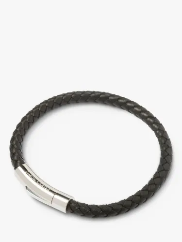 Simon Carter Newquay Men's Braided Leather Bracelet - Black - Male