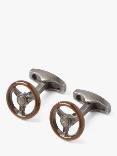 Simon Carter Steering Wheel Cufflinks, Brown - Brown - Male