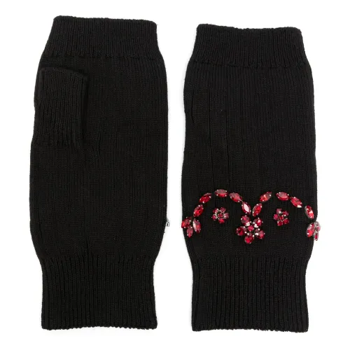 Simone Rocha , Black Knitted Mittens with Scallop Embellishment ,Black female, Sizes: ONE
