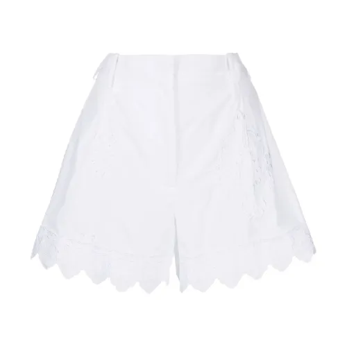 Simone Rocha , Embroidered Cotton Shorts with Scalloped Hem ,White female, Sizes: