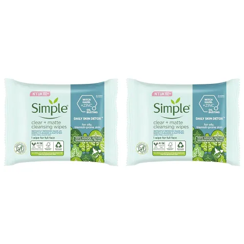 Simple Daily Skin Detox Clear + Matte Biodegradable Wipes