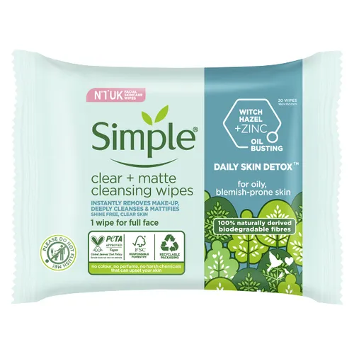 Simple Daily Skin Detox Clear + Matte Biodegradable Wipes