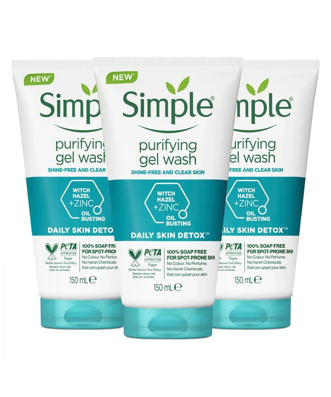 Simple Daily Skin Detox Purifying Face Wash, 150ml, 3 pack - NA - One Size