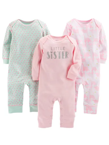 Simple Joys by Carter's Baby Girls' 3-Pack Jumpsuits Rompers