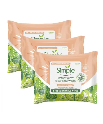 Simple Protect 'N' Glow Instant Cleansing Wipes for Dull & Tired Skin, 3 Pack - Blue - One Size