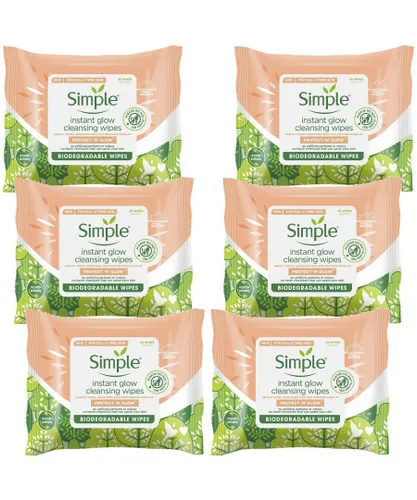 Simple Protect 'N' Glow Instant Cleansing Wipes for Dull & Tired Skin, 6 Pack - Blue - One Size