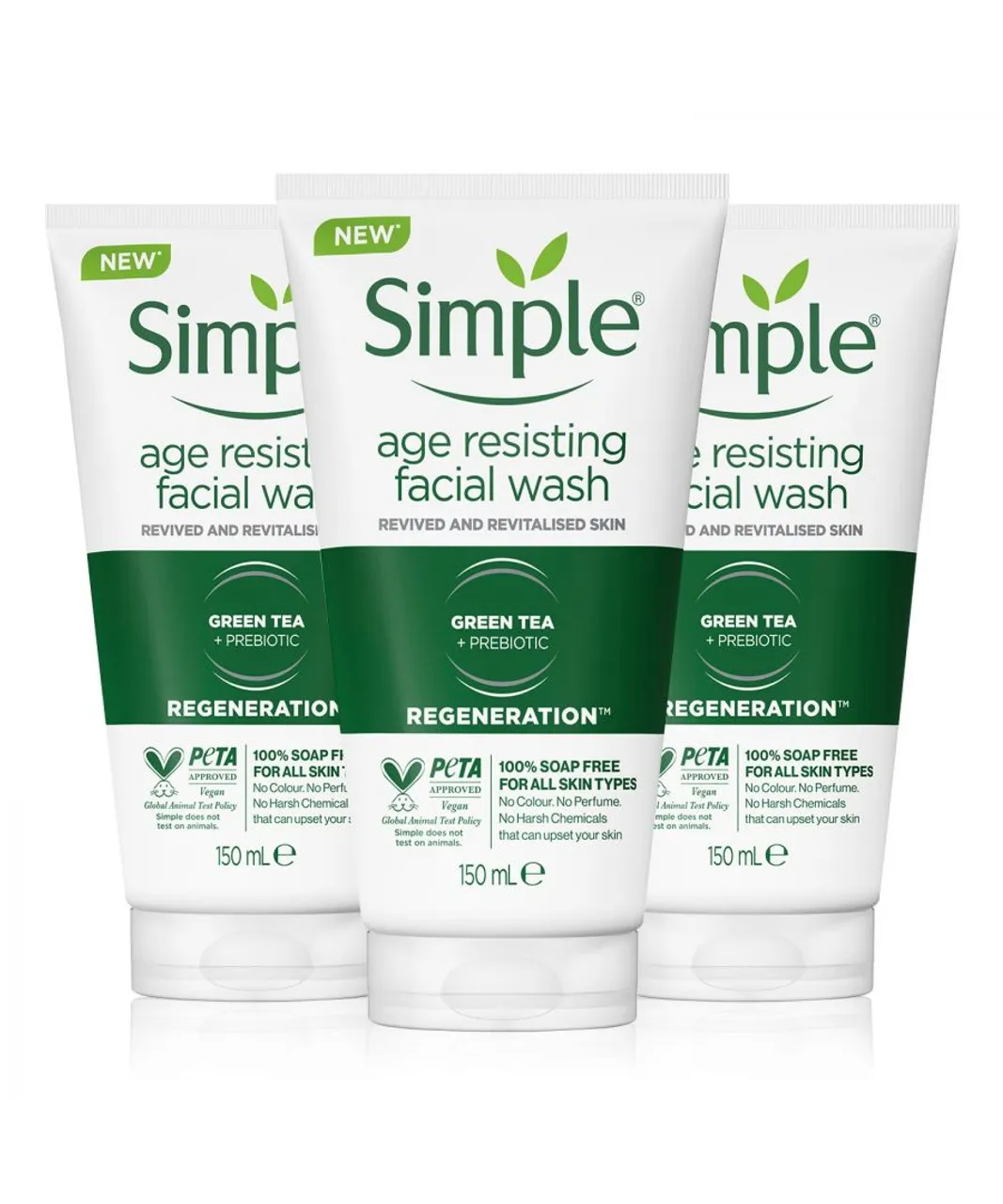 Simple Regeneration Age Resisting - Face Wash, 3pk, 150ml - Green - One Size