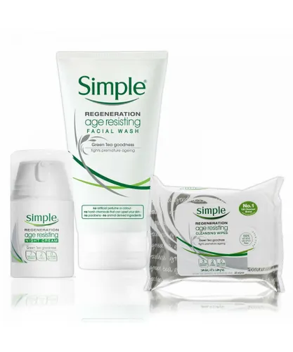 Simple Womens Regeneration Age Resisting Bundle of Night Cream, Wipes & Facial Wash - One Size