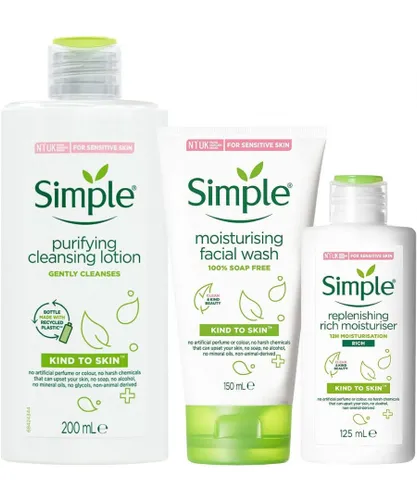 Simple Womens Skin Care Bundle of Light Moisturiser, Cleansing Lotion & Face Wash Cotton - One Size