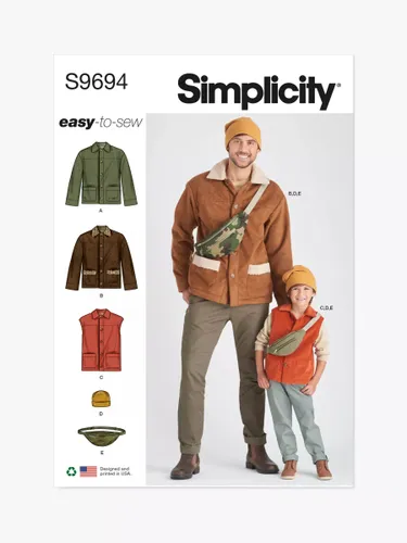 Simplicity Boys' and Men's Jacket, Vest, Hat and Crossbody Bag Sewing Pattern, S9694A - Unisex