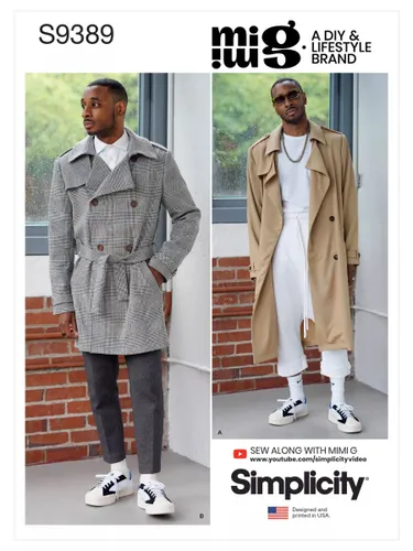 Simplicity Men's Trench Coat Sewing Pattern, S9389, BB - Unisex