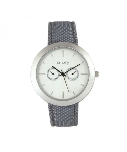 Simplify Unisex The 6100 Canvas-Overlaid Strap Watch w/ Day/Date - Grey Stainless Steel - One Size