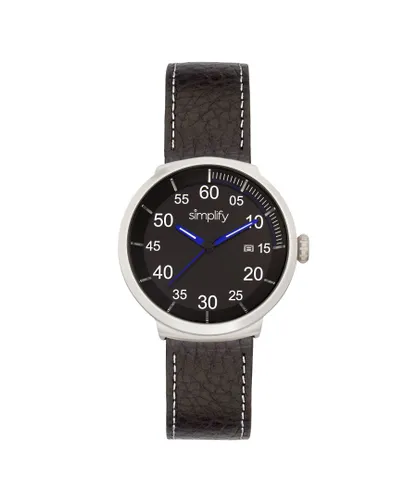 Simplify Unisex The 7100 Leather-Band Watch w/Date - Black Stainless Steel - One Size