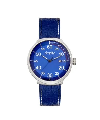 Simplify Unisex The 7100 Leather-Band Watch w/Date - Blue Stainless Steel - One Size