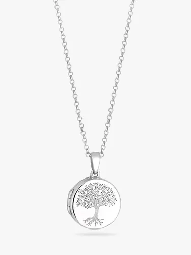 Simply Silver Embossed Tree Of Love Locket Pendant Necklace, Silver - Silver - Female