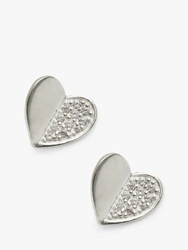 Simply Silver Mini Heart Cubic Zirconia Pave Stud Earrings, Silver - Silver - Female