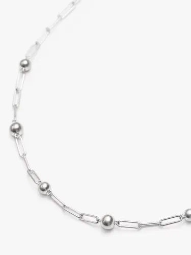 Simply Silver Paperlink & Ball Chain Necklace, Silver - Silver - Female