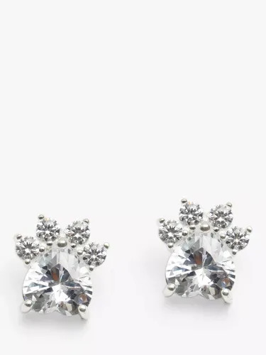 Simply Silver Paw Cubic Zirconia Stud Earrings, Silver - Silver - Female