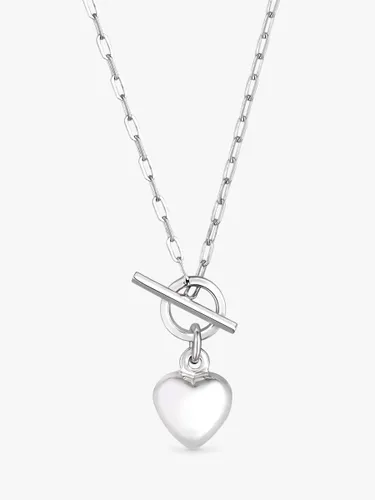 Simply Silver Puff Heart T Bar Pendant Necklace, Silver - Silver - Female