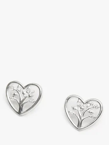 Simply Silver Tree of Love Heart Stud Earrings, Silver - Silver - Female