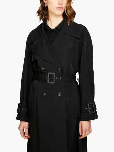 SISLEY Glossy Double Breasted Trench Coat, Black - Black - Female
