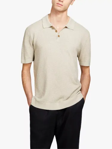SISLEY Knitted Linen Blend Polo Shirt - Beige - Male