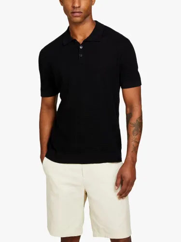 SISLEY Knitted Linen Blend Polo Shirt - Black - Male