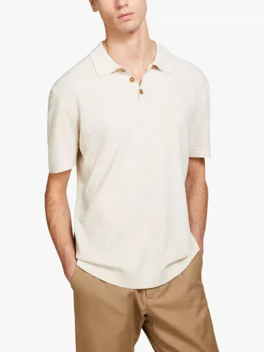 SISLEY Knitted Linen Blend Polo Shirt - White - Male