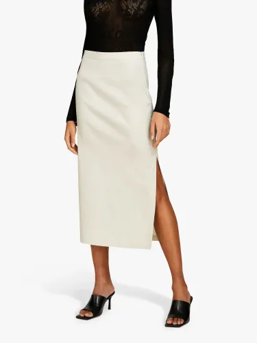 SISLEY Linen Blend Midi Pencil Skirt - Beige - Female